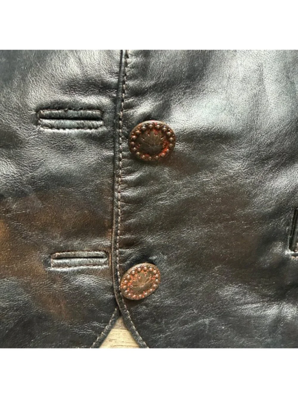 Black Leather & Brown Suede Buttoned Womens Vest With Floral Silk Lining Size S